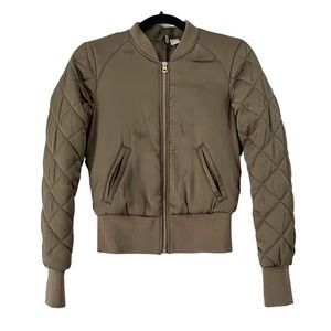 H&M Divided Green Full Zip Quilted Cropped Lightweight Jacket Size 2